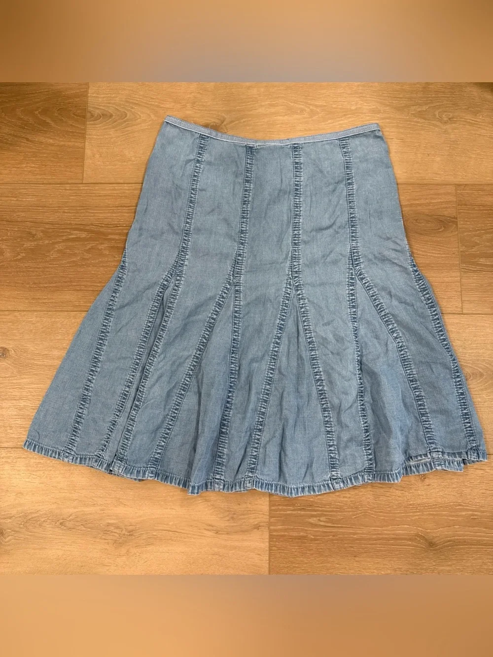 VTG Liz Claiborne Light Blue Denim A-Line Midi Pleated Flared Panel Skirt Boho 8